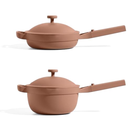 Our Place Mini Cookware Duo | 6-Piece Ceramic Cookware Set with Mini Always Pan & Mini Perfect Pot | Induction & Oven Safe up to 450°F | Nonstick, PFAS-Free Non-Toxic Cookware | Spice - color: Spice, size: Mini