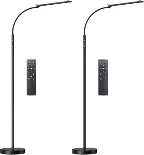 Yikuneng Dimmable LED Floor Lamp, Super Bright Reading Lamps Floor Standing lamp with Remote & Touch Control, Stepless Dimming & 2700K-6500K Color Temperature, for Living Room Bedroom Office, 2 Pack - color: Black 2 Pack