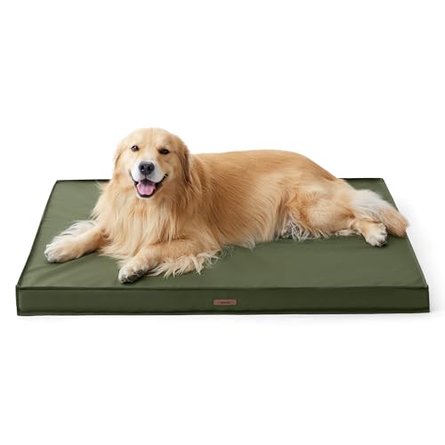 LE SURE Outdoor Waterproof Dog Bed for Extra Large Dogs, XL Orthopedic Egg Crate Foam Pet Bed with Oxford Fabric Surface and Removable Washable Cover, Pet Mat 44''x32'', Green - color: Olive Green, size: 44"L x 32"W x 3"Th