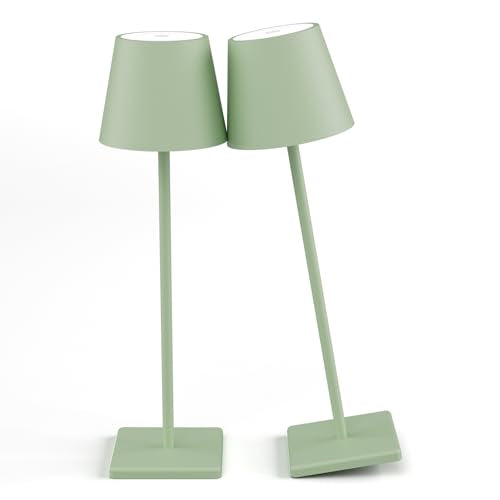 2-Pack LED Cordless Table Lamp, Rechargeable Battery Desk lamp 5000mAh Battery Operated Stepless Dimming Modern Portable Table Light for Restaurant/Bedroom/Outdoor IP54 Waterproof (Green) - color: Green-3000k, size: 2-Pack