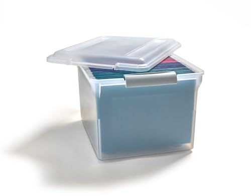 STAPLES Store & Slide Plastic File Box Latching, Letter/Legal Size, Clear, 2/Pack - color: Clear, size: 2 Pack, style: Box (Latch Lid)