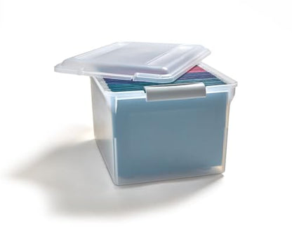 STAPLES Store & Slide Plastic File Box Latching, Letter/Legal Size, Clear, 4/Carton - color: Clear, size: 4 Pack, style: Box (Latch Lid)
