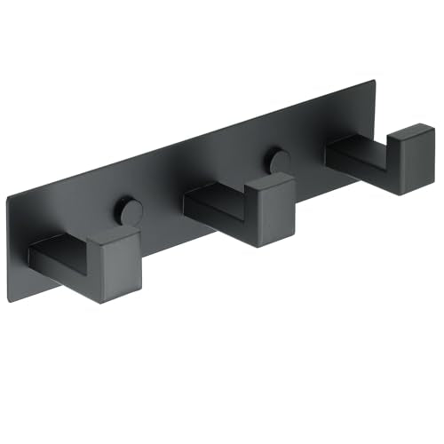 Alise Coat Hooks Wall Mount Hat and Coat Rack with 3 Hooks Wall Mount Key Hooks for Robes,Bags,Keys,and Towels,SUS304 Stainless Steel Wall Hooks for Hanging,Self Adhesive or Drilling,Matte Black - color: Matte Black, size: (L-Square)3-Hooks