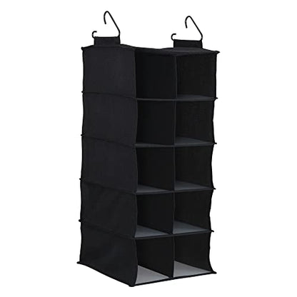 Household Essentials 10 Pocket Hanging Shoe Closet Organizer with Hooks - color: Black