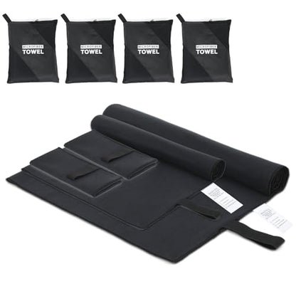 4 Pack Quick Dry Microfiber Towels for Body S L XL Camping Towel Fast Drying Compact for Sea Beach Swimming Yoga Hiking Pack Travel Bathroom Towel(Black) - color: Black