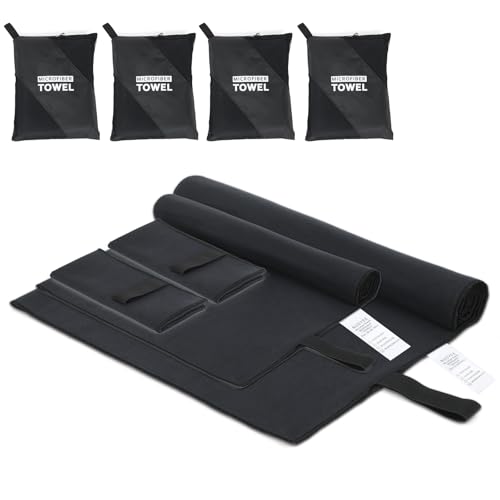 4 Pack Quick Dry Microfiber Towels for Body S L XL Camping Towel Fast Drying Compact for Sea Beach Swimming Yoga Hiking Pack Travel Bathroom Towel(Black) - color: Black