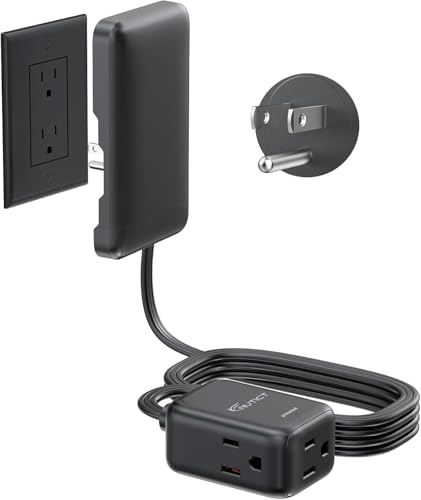 NUTICT Outlet Cover Extension Cord 8ft, 3 Outlets Indoor Extension Cord Flat Wall Plug, 900J Surge Protector, 13A/1625W, ETL Listed, Flat Power Strip Hidden Behind TV Bed Dresser Bookshelf, Black - color: Black, size: 8ft(3 Prong Plug), style: for Standar