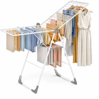 APEXCHASER Clothes Drying Rack Large Capacity-Ultra Slim Drying Rack Clothing, Foldable Space-Saving Laundry Rack with Height-Adjustable, Indoors & Outdoors Use, 20.47"D x 70"W x 42.52"H Pearl White - color: Pearl White, size: L-shaped