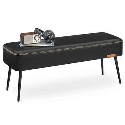VASAGLE EKHO Collection - Bench for Entryway Bedroom, Synthetic Leather with Stitching, Ottoman Bench with Steel Legs, Living Room, Mid-Century Modern, Loads 660 lb, Ink Black ULOM076B01 - color: Ink Black, style: Steel Leg Bench
