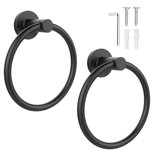 SetSail Towel Holder for Bathroom Wall Matte Black Towel Ring Stainless Steel Heavy Duty Hand Towel Hanger for Bath, Kitchen, 2 Pack - color: Matte Black, size: 2 packs