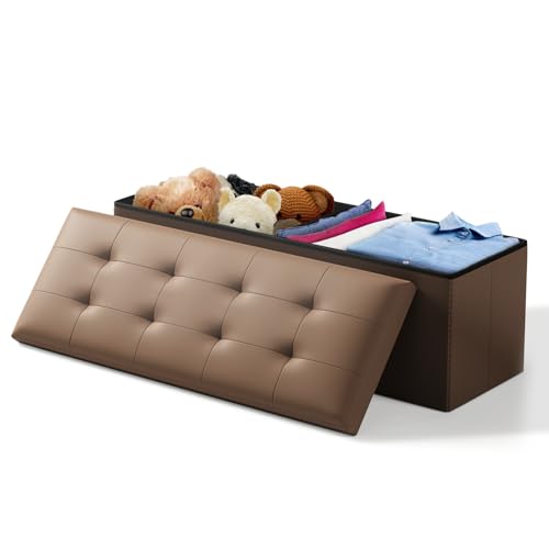 Storage Ottoman Bench, 43 Inch Ottoman Foot Rest, End of Bed Bench, Storage Chest for Living Room, Bedroom, Entryway, Brown - color: Brown, size: 15"D x 43"W x 15"H
