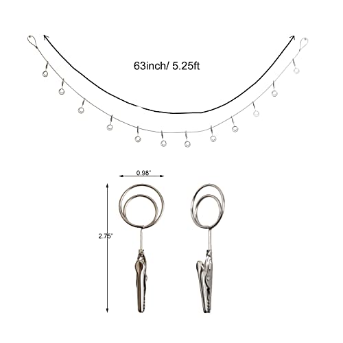 Multi-Purpose Steel Wall Hanging Photo Display Cable Wire Rod with 12 Adjustable Clips for Hanging Photos Notes Postcard and Artworks (Round) - size: Round