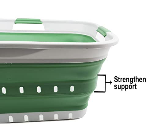 SAMMART 42L (11 gallon) Collapsible Plastic Laundry Basket - Foldable Pop Up Storage Container/Organizer - Portable Washing Tub - Space Saving Hamper/Basket (Grey/Dark Sea Green) - color: Grey/Dark Sea Green