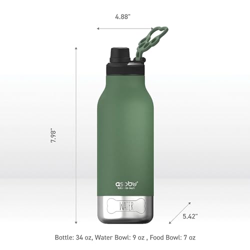 asobu Dog Barky Bottle – Insulated Stainless Steel Water Bottle with 2 Removable Dog Bowls for Food, Treats & Water – Pet-Friendly Travel Bottle for Hiking, Road Trips & Outdoor Adventures - color: Basil Green