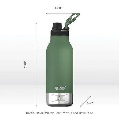 asobu Dog Barky Bottle – Insulated Stainless Steel Water Bottle with 2 Removable Dog Bowls for Food, Treats & Water – Pet-Friendly Travel Bottle for Hiking, Road Trips & Outdoor Adventures - color: Basil Green