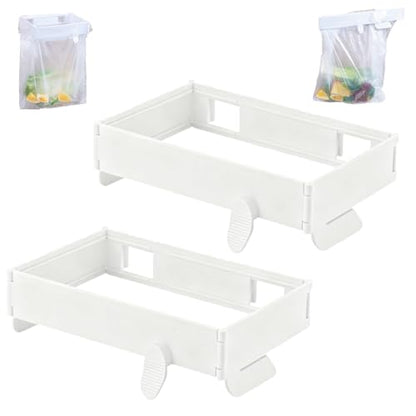 Foldable Trash Bag Holder - 2Pcs Wall Mounted Foldable Kitchen Trash Can Rack, Multifunctional Portable Hanging TrashHolder, for Cupboards Kitchen Cabinets Doors Toilets (White*2) - color: White*2