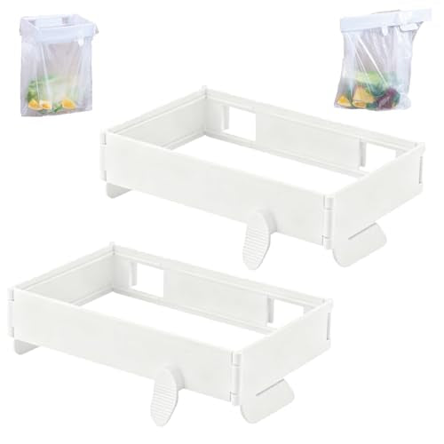 Foldable Trash Bag Holder - 2Pcs Wall Mounted Foldable Kitchen Trash Can Rack, Multifunctional Portable Hanging TrashHolder, for Cupboards Kitchen Cabinets Doors Toilets (White*2) - color: White*2