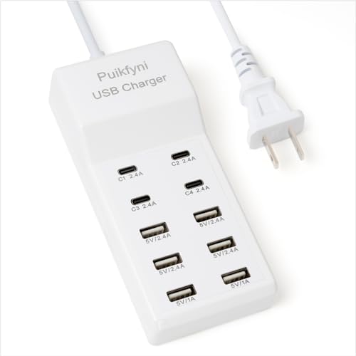 USB Charger Station with 4 Type-C and 6 Type-A Ports, 50W 10A USB C Charger Block for Multiple Device Smart Phones, Tablet, Watch Headphones Speakers - color: Ivory