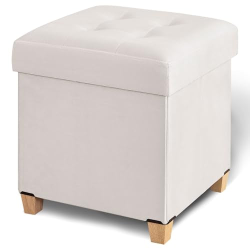 17.7" Ottoman with Storage, Square Storage Ottoman for Dorm, Velvet Ottomans with Legs for Living Room, Bedroom, White - color: White, Velvet, size: 17.7" x 17.7" x 19.9"