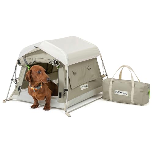 Dog Tent Cotton Fabric, Aluminum Poles and Camping Mat, Outdoor Weatherproof, Dog House Outdoor, Breathable with 2 Side Windows, Portable and Collapsible (Gray, Small) - color: Gray, size: Small, 24.4''L x 19.7''W x 16.5''H
