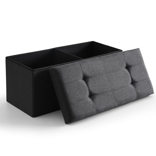 Storage Ottoman Bench Foldable Seat Footrest Shoe Bench End of Bed Storage with Flipping Lid, 75L Storage Space, 30 inches Linen Fabric Black - color: Black, size: 30" Flip