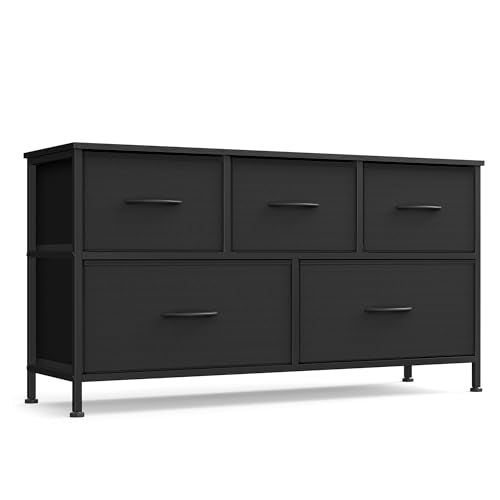 SONGMICS BELLAH Collection - Dresser for Bedroom, Chest of Drawers, Storage Organizer Unit, Closet, Entryway, Steel, 5 Drawers, Modern, Ink Black and Ebony Black ULGS322B01S - color: Ink Black + Ebony Black, size: 11.8"D x 38.9"W x 20.6"H (5 Drawers)