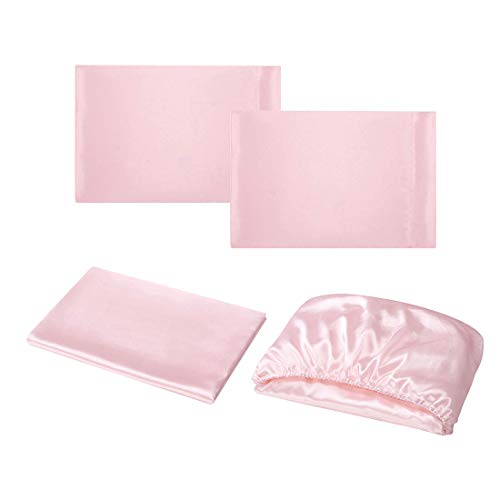 Homiest 3pcs Satin Sheets Set Luxury Silky Satin Bedding Set with Deep Pocket, 1 Fitted Sheet + 1 Flat Sheet + 1 Pillowcase (Twin XL Size, Blush Pink) - color: Blush Pink, size: Deep pocket - Twin XL size