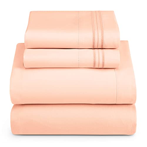 Hearth & Harbor Twin Size Sheets - 3 Piece Bed Sheet Set, Hotel Luxury Double Brushed Bed Sheets - Extra Soft Bedding Sheets & Pillowcases, Twin, Peach - color: Peach, size: Twin