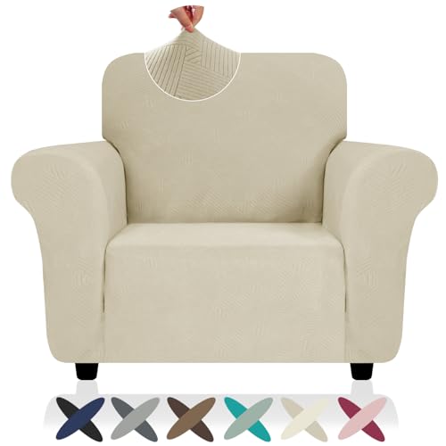 ZNSAYOTX Super Stretch Chair Slipcover (30"-47"), New Striped Sofa Chair Covers for Living Room, Dogs Pet Friendly Anti-Slip Chair Protector Spandex Armchair Slipcovers (Khaki, Chair) - color: Khaki, size: Small (30"-47")