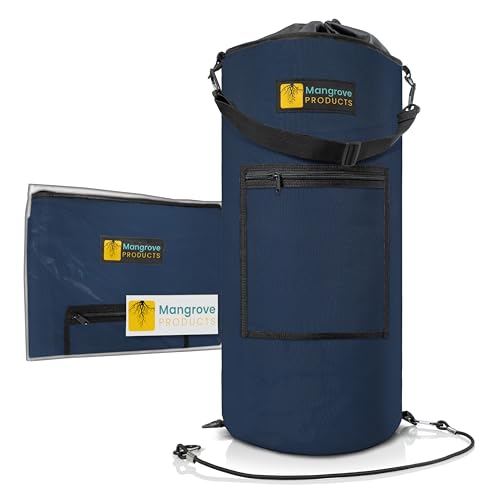 Mangrove Products: Portable Boat Trash Can, Reusable Trash Bag, Boating Equipment, Boat Storage, Boat Accessories Marine, Pontoon Boat Accessories, Fishing, Sandbar, RV, or Camping - color: Navy Blue Full
