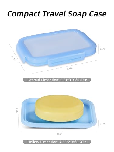 Travel Soap Case, Leakproof Silicone Bar Soap Travel Case, 4.7 * 3inches Compact Portable Holder Container for Traveling, Gym, Camping, Shower (Blue) - color: Blue