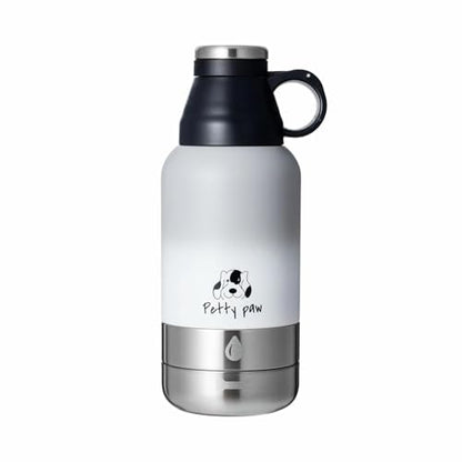 Petty Paw Dog Travel Water Bottle 32 oz Portable Stainless Steel Pet Water Bottle with Detachable Bowl for Dogs Leak Proof for Walking, Hiking, Camping