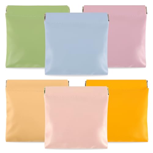 AUGSUN 6PCS Makeup Bag Organizer, Aesthetic Hair Tie Organizer,Lipstick Bag, Elastic Storage Bag, Travel Makeup Pouch（Macaron） - color: 6 Colors-PU leather