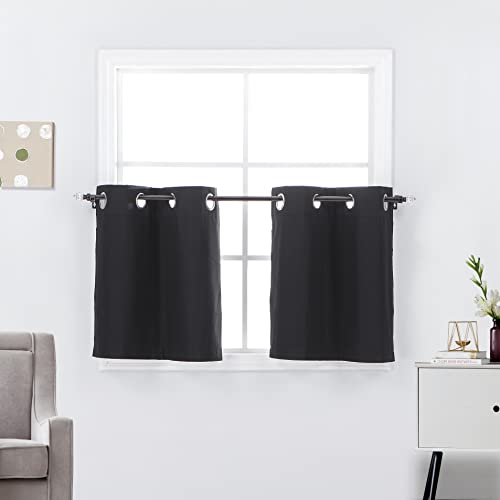Diamond Home Linens 2 Short Panels 100% Blackout Window Treatments Tier Curtains 36 inch Length with Grommets for Kitchen Decor, Basement, Bathroom or Any Small Window, Black - color: Black, size: 30"W x 36"L (Pack of 2)