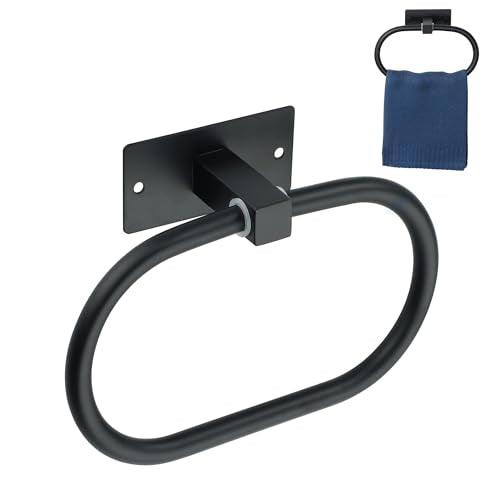 Alise Hand Towel Holder Towel Ring for Bathroom Lavatory Self-Adhesive,SUS304 Stainless Steel Towel Rack Towel Bar Towel Hanger for Walls,Black Finish - color: Matte Black, size: 1 Pack(Self-adhesive)