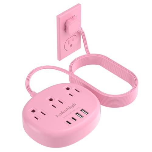 Pink Extension Cord - 10 FT Flat Power Strip, 1625W Cute Extension Cord with 3 AC Outlet 4 USB (24W/4.8A), Compact for Cute Pink Kawaii Desk Home Essentials - color: pink, size: 10FT