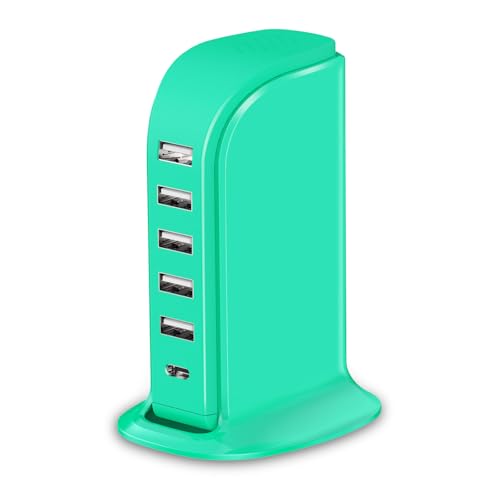 USB Tower Charging Station Upoy, Multiport Chargers for Multiple Devices 40W, Small Charging Hub for Desk, Office, Travel, USB Power Block Adapter for iPhone/Ipad - color: green charging station