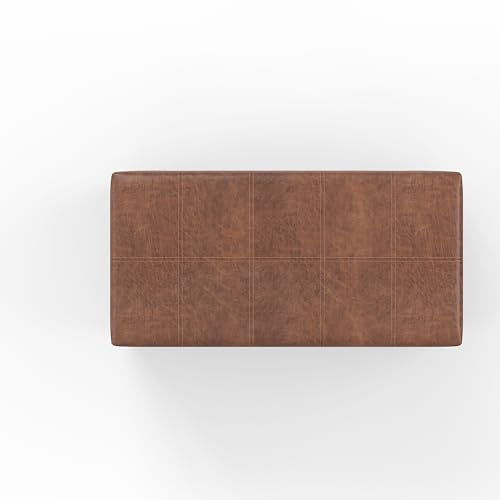 SIMPLIHOME Dover Storage Ottoman Bench - 36 inch Wide Upholstered Vegan Leather Rectangular Lift-Top Ottoman in Distressed Umber Brown, Contemporary Bench for Living Room with Safety Hinges - color: Distressed Umber Brown