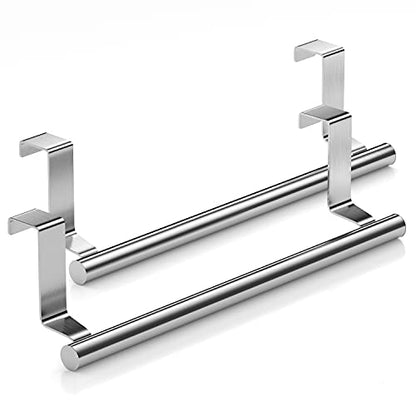Stainless Steel Over Door Towel Rack Bar Holders for Universal Fit on Over Cabinet Cupboard Doors 2 Pack (Sliver) - color: Sliver