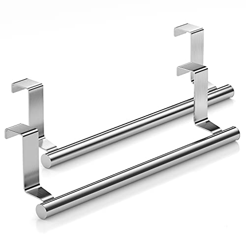 Stainless Steel Over Door Towel Rack Bar Holders for Universal Fit on Over Cabinet Cupboard Doors 2 Pack (Sliver) - color: Sliver