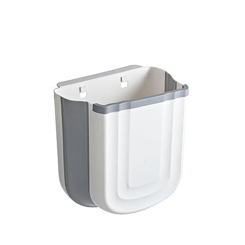 Kitchen Hanging Trash Can, 2.4 Gallon / 9L Collapsible Waste Bin, Small Kitchen Compost Bin for Food Scraps, Wall Mounted Garbage Can for Bathroom, Car, RV (Grey) - color: Grey