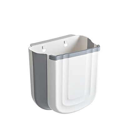 Kitchen Hanging Trash Can, 2.4 Gallon / 9L Collapsible Waste Bin, Small Kitchen Compost Bin for Food Scraps, Wall Mounted Garbage Can for Bathroom, Car, RV (Grey) - color: Grey