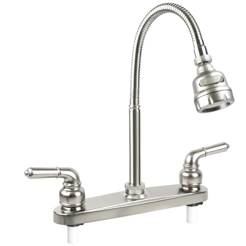 RV Kitchen Faucet,Camper Faucet Kitchen Replacement RV Sink Faucets with Flexible Arch 360 Swivel Rotatable Sprayer for Campers,Travel Trailers,Motorhomes,8 inch 2 Hole,Non-Metallic,Brushed Nickel - color: Brushed Nickel