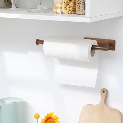 theaoo Rose Gold Paper Towel Holder - Under Cabinet Paper Towel Holder for Kitchen, Adhesive Paper Towel Roll Rack for Bathroom Towel, Wall Mounted Paper Towel Rack, SUS304 Stainless Steel - color: Rose Gold