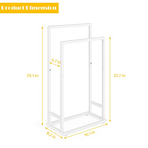 Freestanding Towel Rack for Bathroom 2 Tier Small Metal Hand Towel Holder Stand Towel Bar Towel Drying Rack Floor for Bedroom Laundry Room, White - color: White