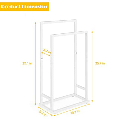 Freestanding Towel Rack for Bathroom 2 Tier Small Metal Hand Towel Holder Stand Towel Bar Towel Drying Rack Floor for Bedroom Laundry Room, White - color: White
