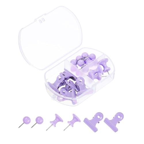 PATIKIL 3/8-Inch Push Pins Set, Round Map Push Pins Thumb Tacks No Scratches Bull Clips Office Supplies Set for Hanging Photos Cork Board Map Marking, Purple - color: Purple