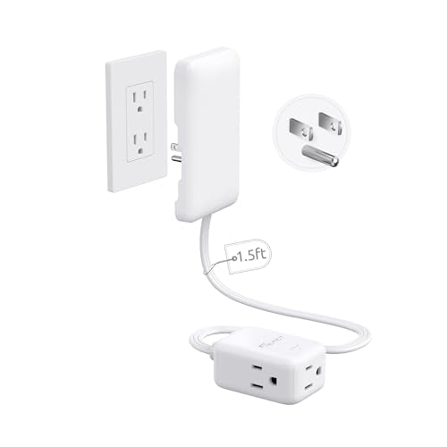 NUTICT 1.5FT Short Flat Extension Cord with 3 Outlets, Flat Wall Plug & Ultra-Thin Outlet Cover, ETL Listed, 13A/1625W, 900J Surge Protection, White Outlet Extender Plug Behind TV, Couch, Furniture - color: White, size: 1.5ft(3 Prong Plug), style: for Sta