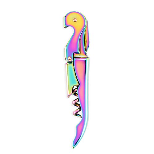 Blush Mirage Iridescent Double Hinged Corkscrew Wine Opener with Built-in Beer Bottle Opener, Stainless Steel Wine Key with Foil Cutter, Home Bar Gifts for Women, Bridesmaid Gifts, Kitchen and Travel - style: Waiter Corkscrew