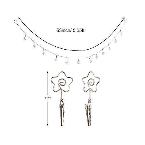 Multi-Purpose Steel Wall Hanging Photo Display Cable Wire Rod with 12 Adjustable Clips for Hanging Photos Notes Postcard and Artworks (Flower) - size: Flower